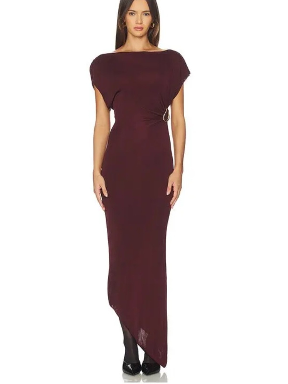 SRG Mehek Asymmetric Knit Dress Oxblood Midi Dress Revolve $450 Sz S